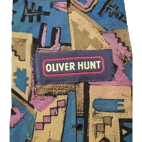 Oliver Hunt Necktie Mens Multicolor 100% Silk Abstract Art Retro Tie Italy Bold - Picture 4 of 5